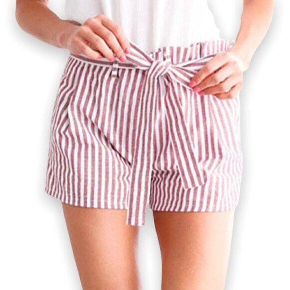 Love Tree Striped Paper Bag Shorts - Picture 1 of 12